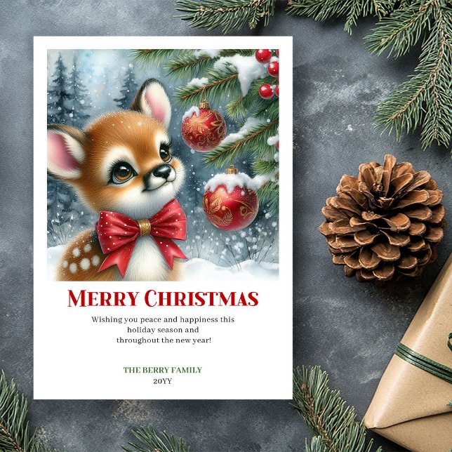 Cozy Baby Deer Winter Scene Watercolor Christmas  Holiday Card (Cozy Baby Deer Winter Scene Watercolor Christmas Greeting

)