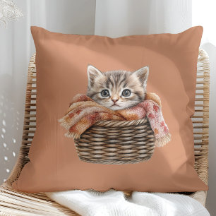 Cozy Basket Cat Pillow – Terracotta Edition