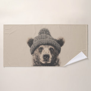 Cozy Bear in Beanie - Cute Winter Animal Bath Towel