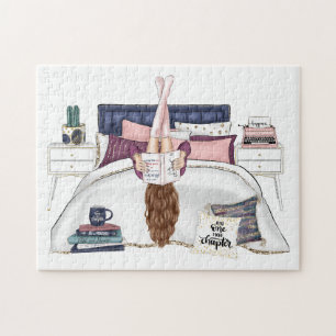 Cozy Bedroom Reading Scene Artwork for Book Lovers Jigsaw Puzzle