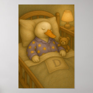 Cozy Bedtime Duck & Teddy Bear Nursery Wall Art 