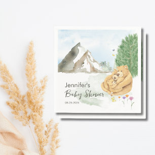 Cozy Beige Mountain Watercolor Bear Family  Napkin