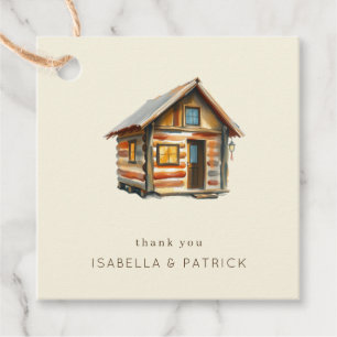 Cozy Beige Watercolor Log Cabin Favour Tags