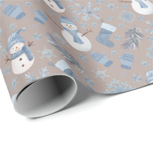 Cozy Blue Winter on Light Brown Wrapping Paper