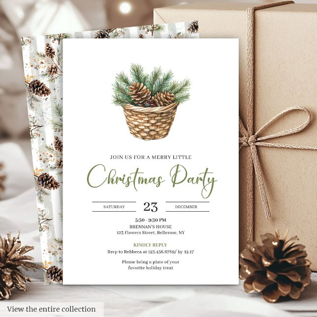 Cozy Bohemian Pine Wreath Minimalist Christmas  Invitation (Cozy Bohemian Pine Wreath Minimalist Christmas Invite)