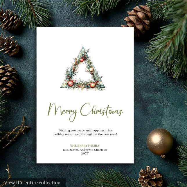 Cozy Bohemian Pine Wreath Neutral Holiday Card (Cozy Bohemian Pine Wreath Neutral Holiday Card)
