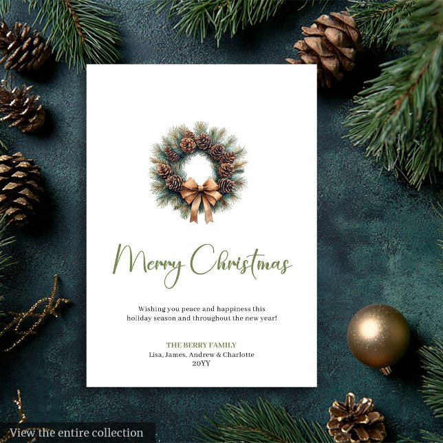 Cozy Boho Earthy Pine Wreath Christmas Greeting Holiday Card (Cozy Boho Earthy Pine Wreath Christmas Greeting)