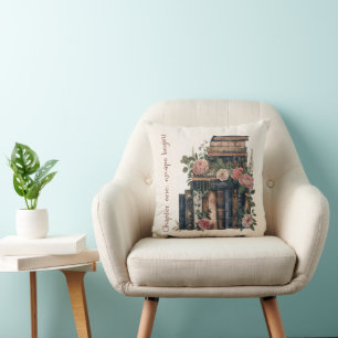 Cozy Book Stack & Soft Floral Accent for Book Love Cushion