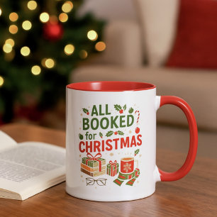 Cozy Booked for Christmas Red Green for Readers Mug
