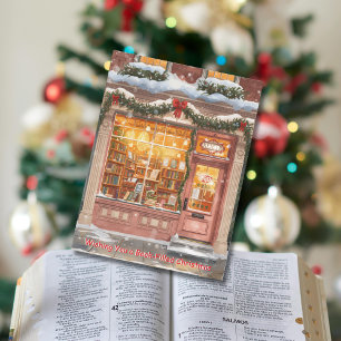 Cozy Bookstore Christmas Holiday Greeting Postcard