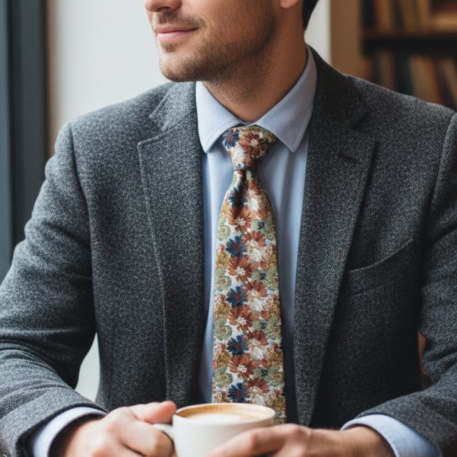 Cozy Botanical – Earthy Floral  Tie (Boho floral necktie)