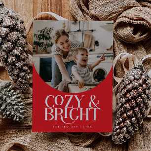 Cozy Bright Elegant Photo Red Holiday Card