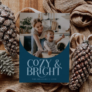 Cozy Bright Elegant Photo Teal Holiday Card