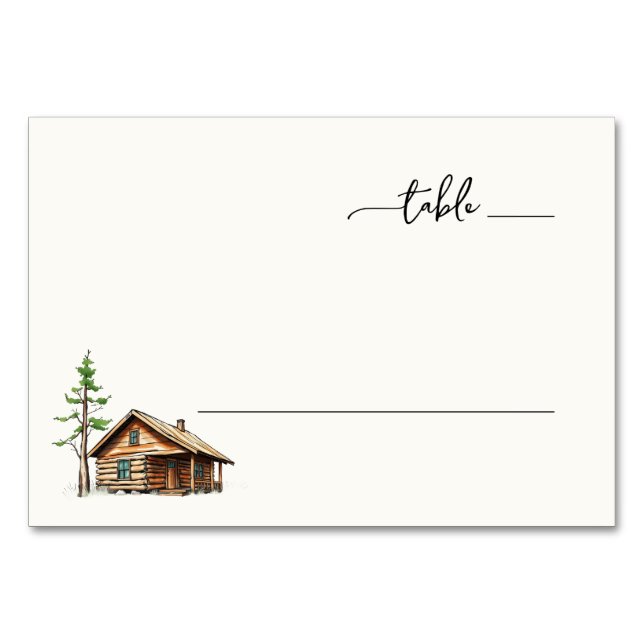Cozy Brown Watercolor Cabin Illustration Table Number (Front)