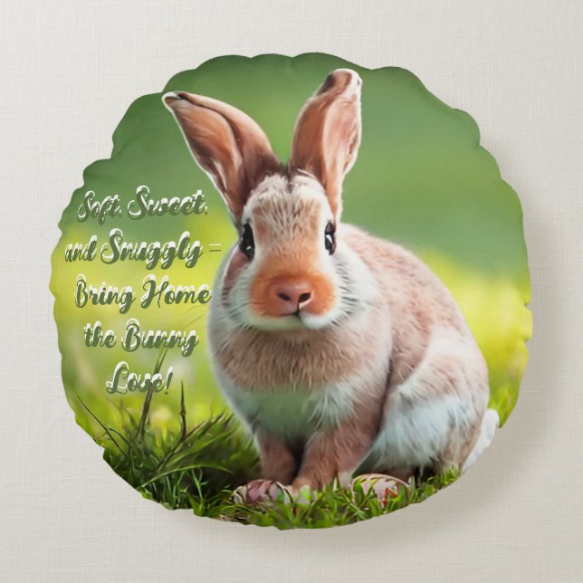 Cozy Bunny Bliss – White & Brown Rabbit Cushion (Front)