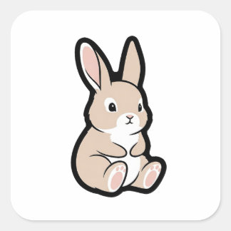 Cozy Bunny – Soft Neutral Animal Illustration Square Sticker