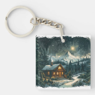 Cozy Cabin in a Winter Wonderland Key Ring