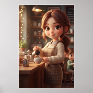 Cozy Café Girl – Warm Coffee Poster Art
