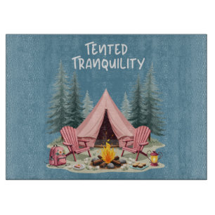 Cozy Camping Aesthetic Glamping Tent & Campfire Cutting Board