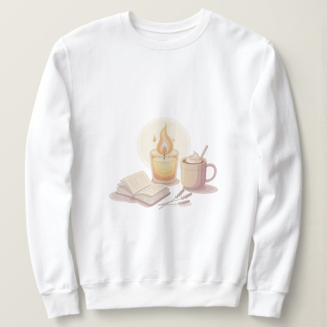Cozy Candle and Hot Chocolate Illustration Sweatshirt (Design Front)