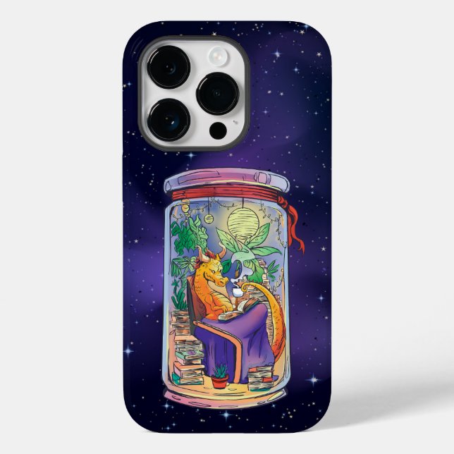 COZY CARTOON DRAGON READING BOOK INSIDE A JAR Case-Mate iPhone CASE (Back)