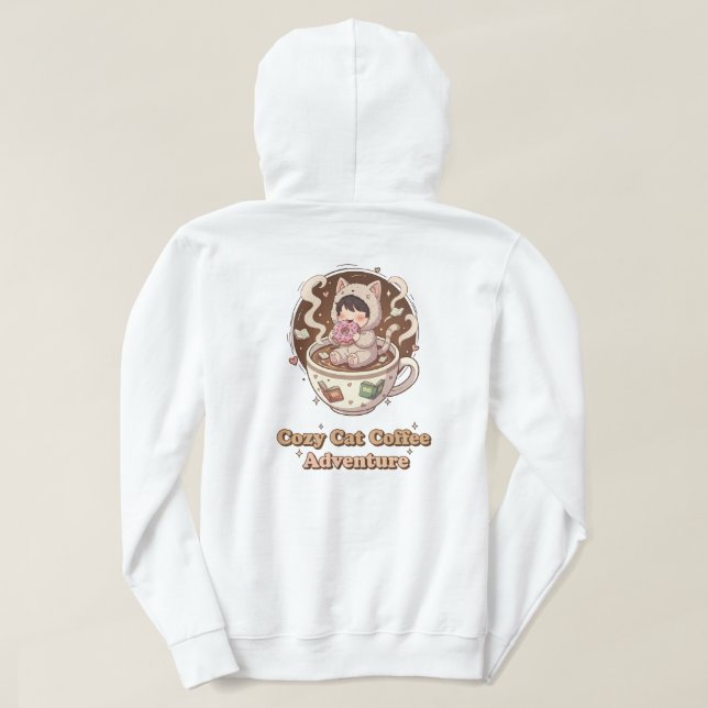 Cozy Cat Coffee Adventure Art Hoodie (Design Back)