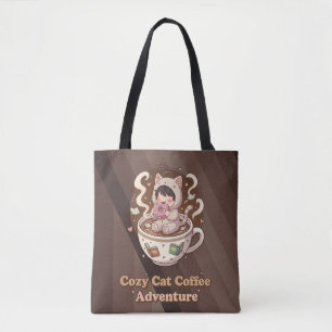 Cozy Cat Coffee Adventure Art Tote Bag
