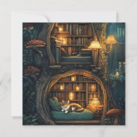 Cozy Cat in a Magical Treehouse Library