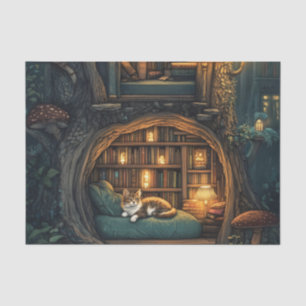 Cozy Cat in a Magical Treehouse Library Tissue Paper