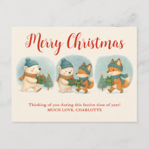 Cozy Christmas Animals Adorable Holiday Postcard
