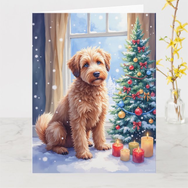 Cozy Christmas Bouvier des Flandres Art Card (Yellow Flower)