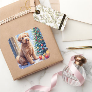 Cozy Christmas Bouvier des Flandres Art Square Sticker
