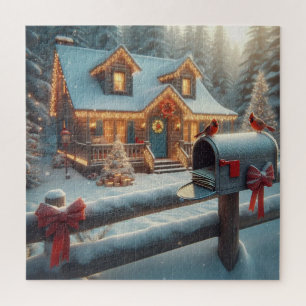 Cozy Christmas Cabin Winter Wonderland Jigsaw Puzzle