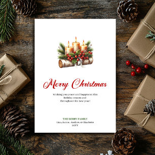 Cozy Christmas candles with holly berries card