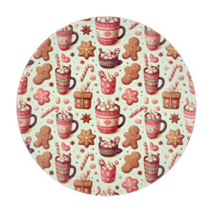 Cozy Christmas Cocoa and Gingerbread Pattern Cutting Board