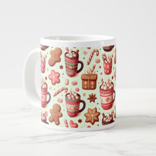Cozy Christmas Cocoa and Gingerbread Pattern Large Coffee Mug