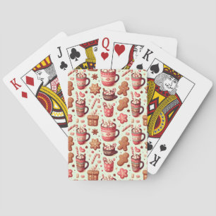 Cozy Christmas Cocoa and Gingerbread Pattern Playing Cards