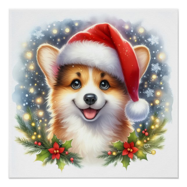 Cozy Christmas corgi Festive Holiday Wall Art (Front)