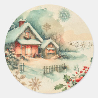Cozy Christmas Cottage  Classic Round Sticker