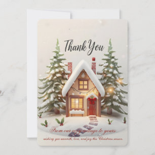 Cozy Christmas Cottage Thank-You Card – Watercolor