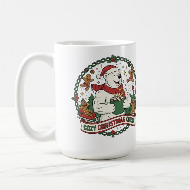 Cozy Christmas Crew – Cute Polar Bear & Gingerbrea Coffee Mug (Left)