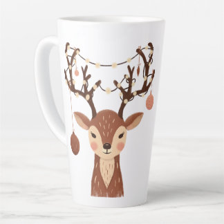 Cozy Christmas Deer with Ornaments and Lights Latte Mug