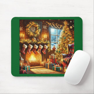 Cozy Christmas Fireplace Mouse Pad