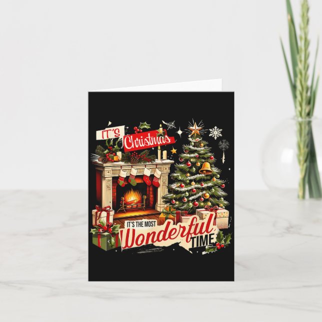 Cozy Christmas Fireplace Tree Holiday Winter Decor Card (Front)