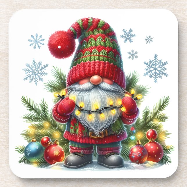 Cozy Christmas Gnome Art – Festive Holiday Coaster (Front)