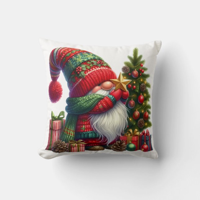 Cozy Christmas Gnome Art – Festive Holiday Cushion (Front)