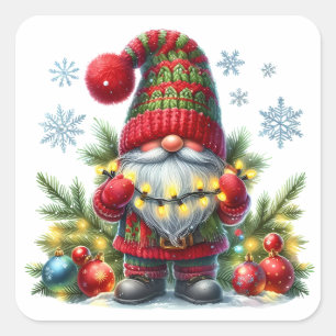 Cozy Christmas Gnome Art – Festive Holiday Square Sticker