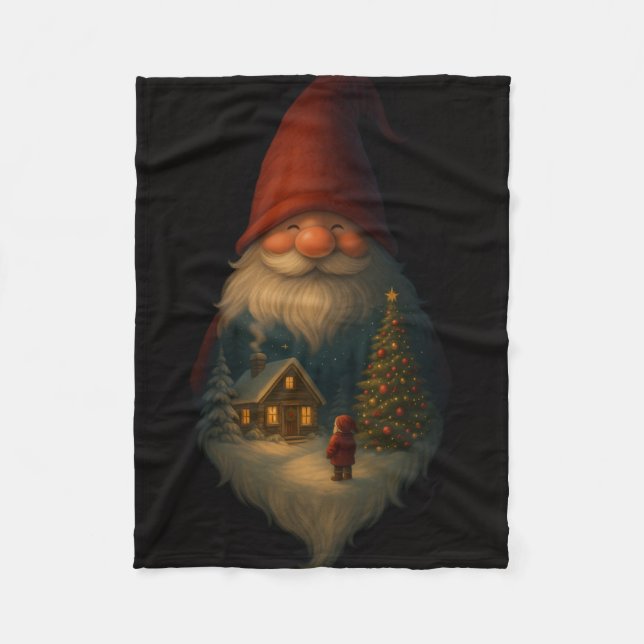 Cozy Christmas Gnome Cabin Fleece Blanket – Vintag (Front)
