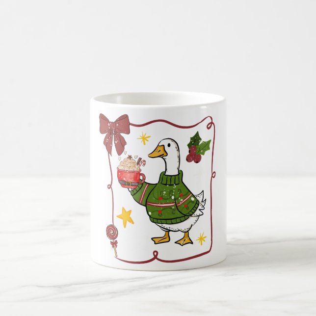 Cozy Christmas Goose Holiday Design Coffee Mug (Center)
