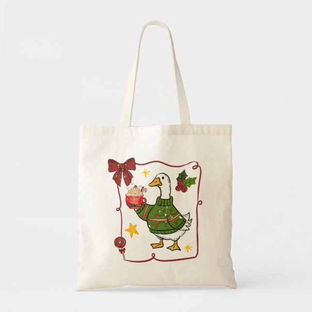 Cozy Christmas Goose Holiday Design Tote Bag (Front)